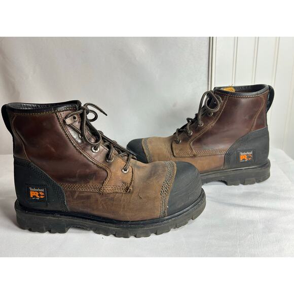 MEN'S TIMBERLAND PRO COMP TOE BOOTS BROWN 92615 SIZE 9W steel toe construction - Picture 1 of 14